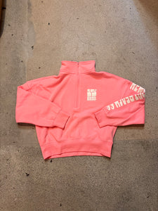15th St WOMEN'S Groovy Drip Half Zip Cropped Fleece WARM WHITE on BUBBLE GUM PINK