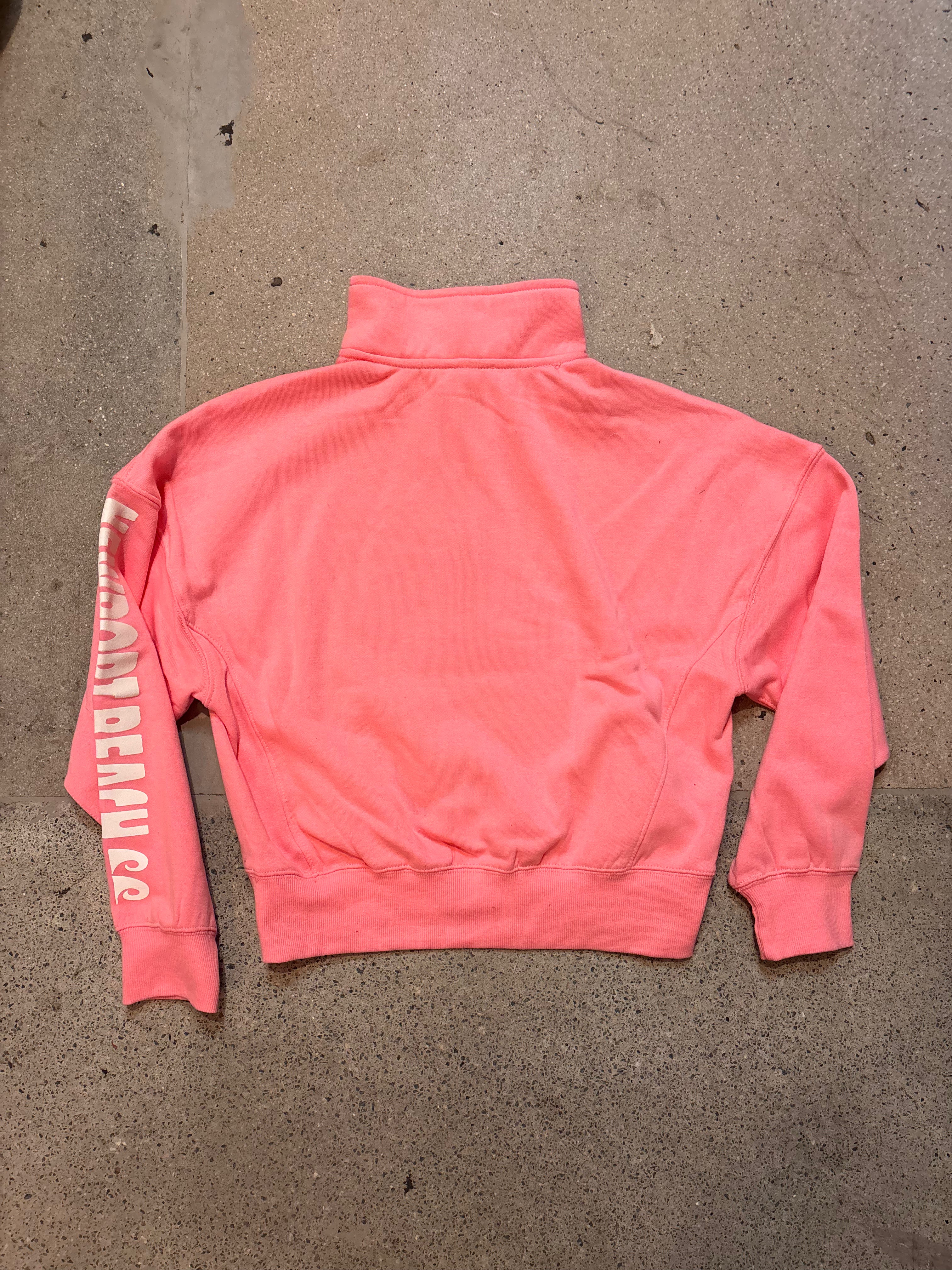15th St WOMEN'S Groovy Drip Half Zip Cropped Fleece WARM WHITE on BUBBLE GUM PINK