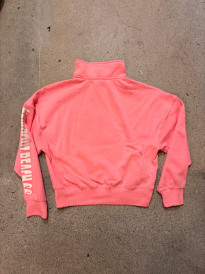 15th St WOMEN'S Groovy Drip Half Zip Cropped Fleece WARM WHITE on BUBBLE GUM PINK