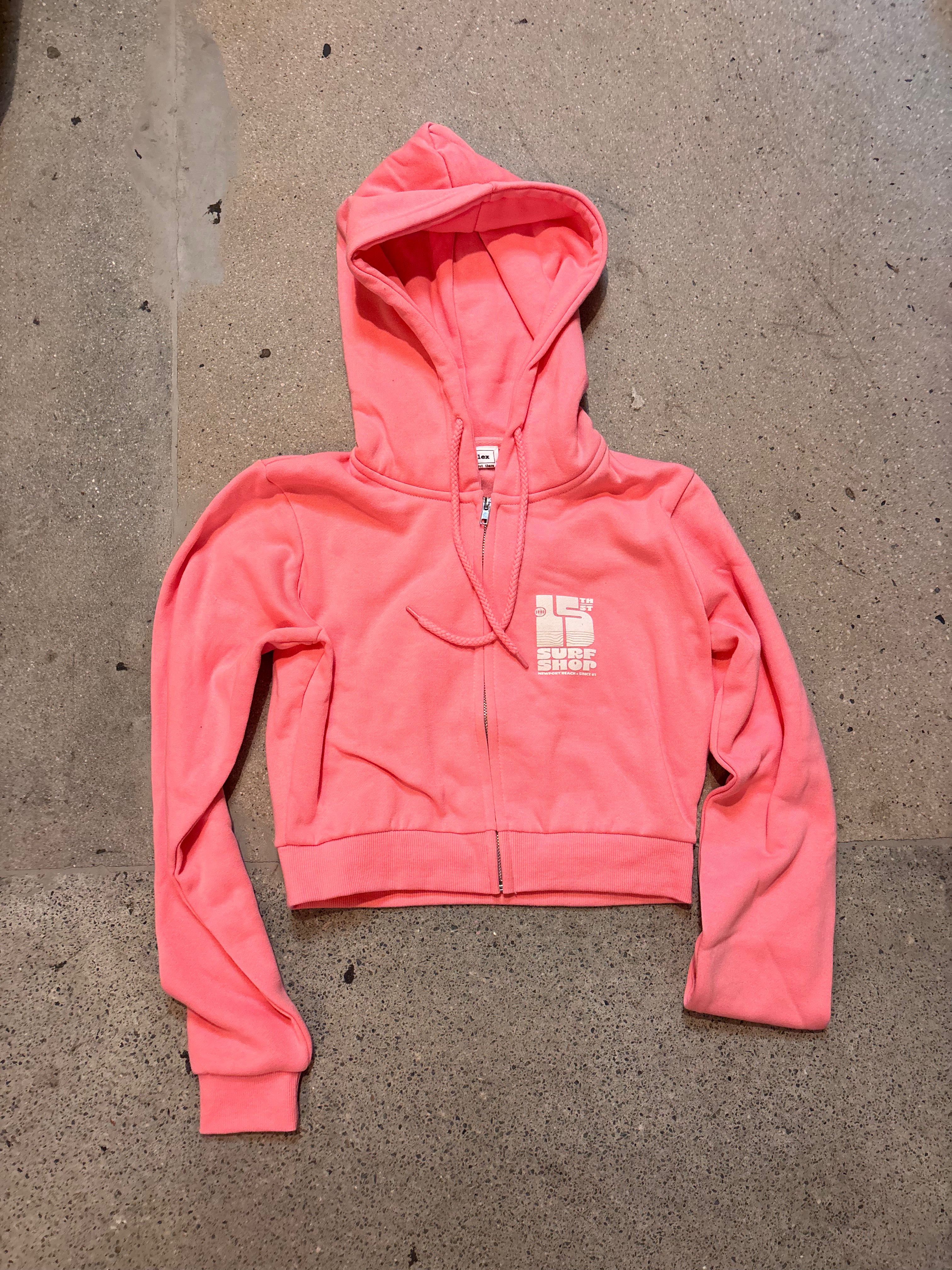 15th St WOMEN'S Groovy Drip Zip Cropped Hooded Fleece WARM WHITE on BUBBLE GUM PINK (Copy)