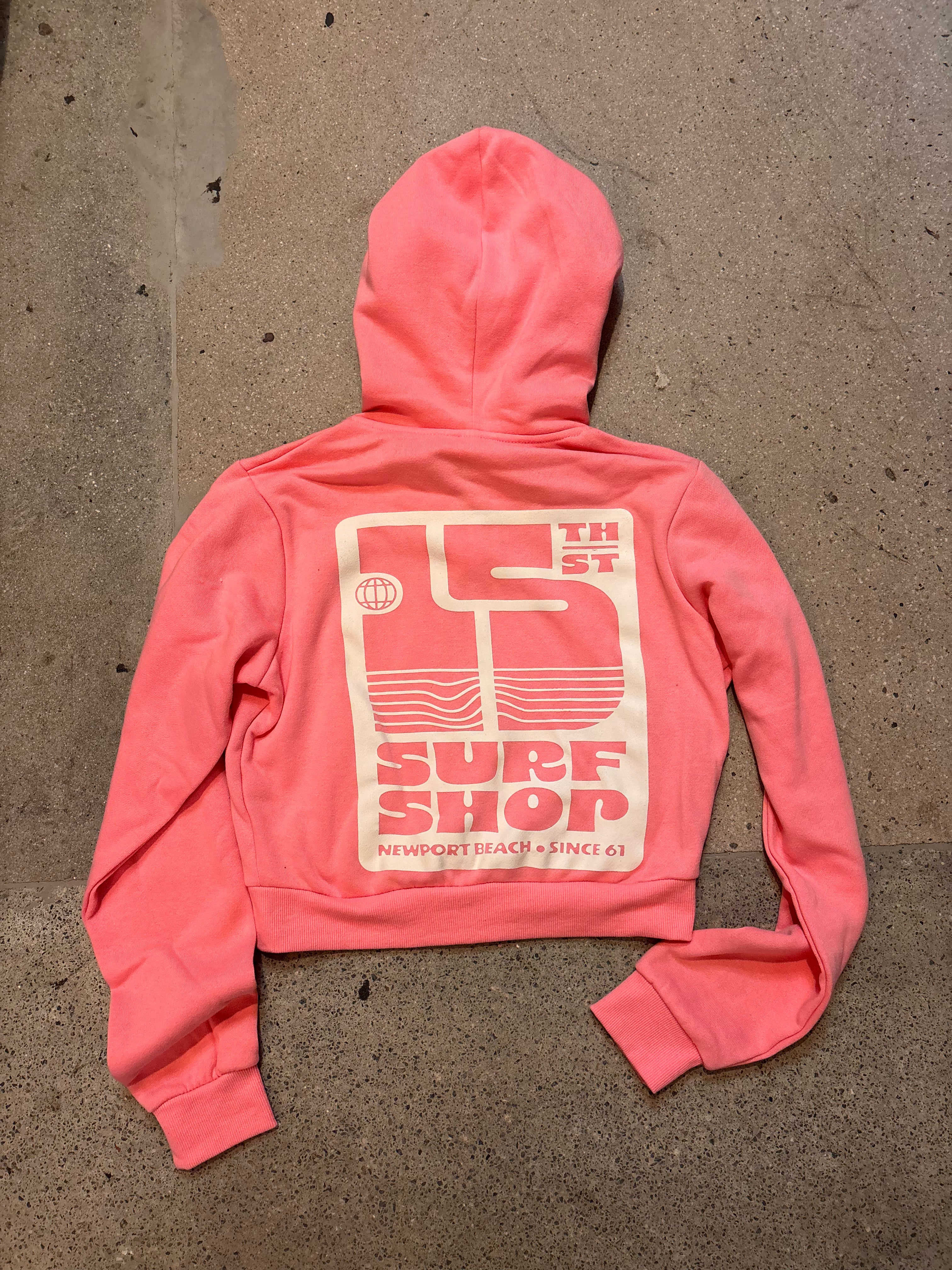 15th St WOMEN'S Groovy Drip Zip Cropped Hooded Fleece WARM WHITE on BUBBLE GUM PINK (Copy)