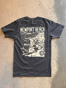 15th St Men's Newport Beach SURF MAP Short Sleeve T-Shirt  COAL BLACK