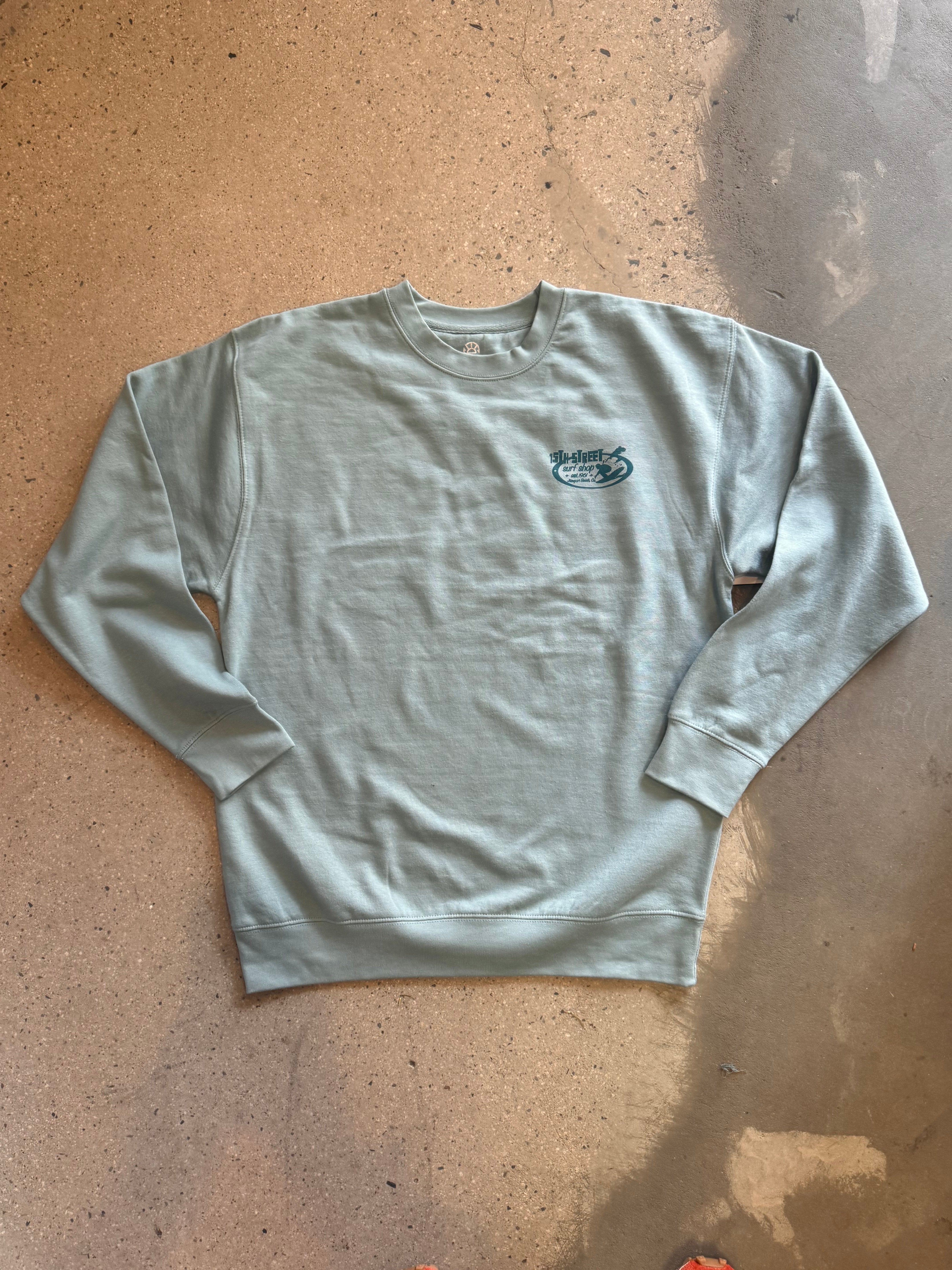 15th St Men's Newport Beach Surf Map Crewneck SEA GLASS GREEN