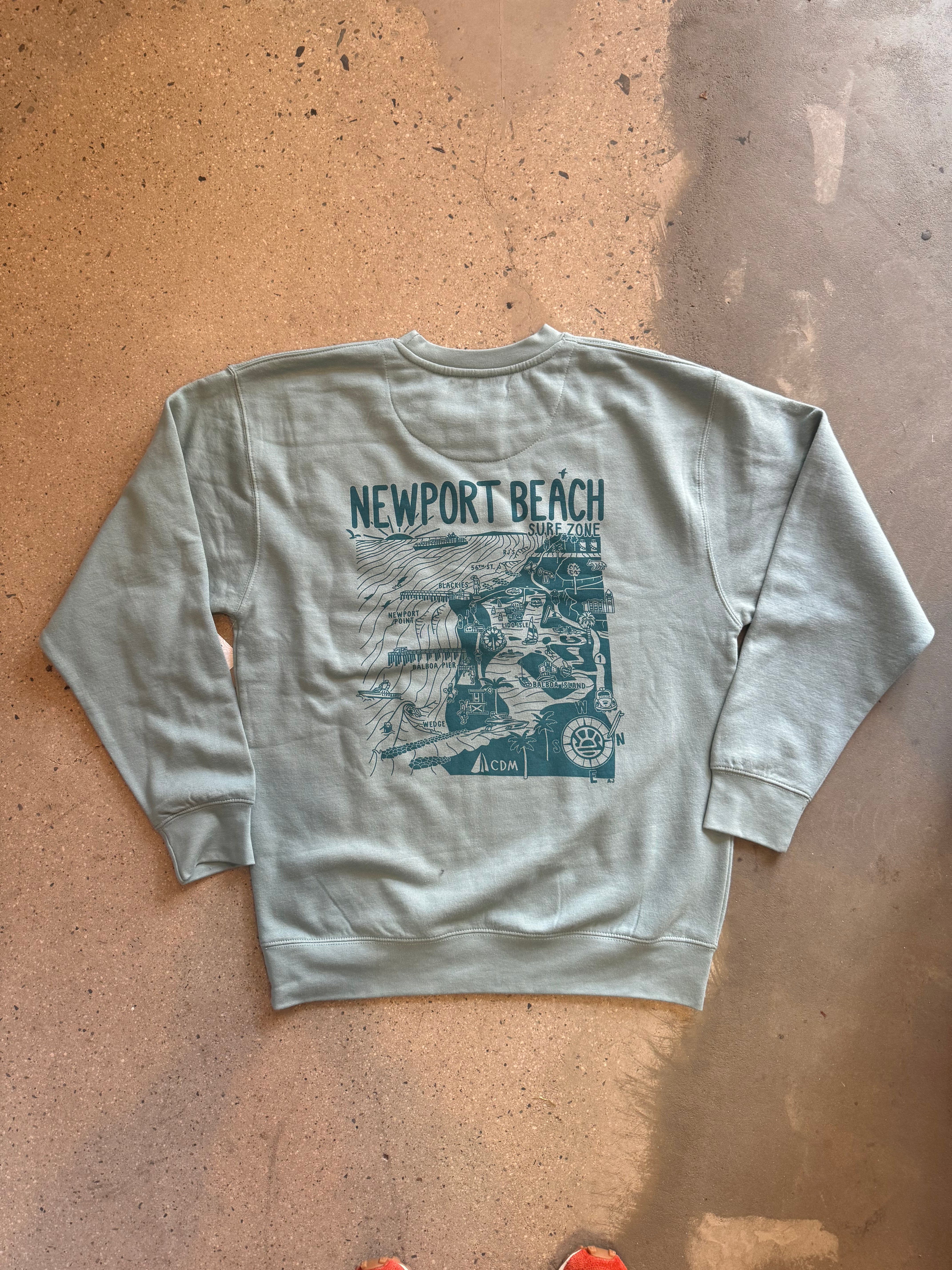 15th St Men's Newport Beach Surf Map Crewneck SEA GLASS GREEN