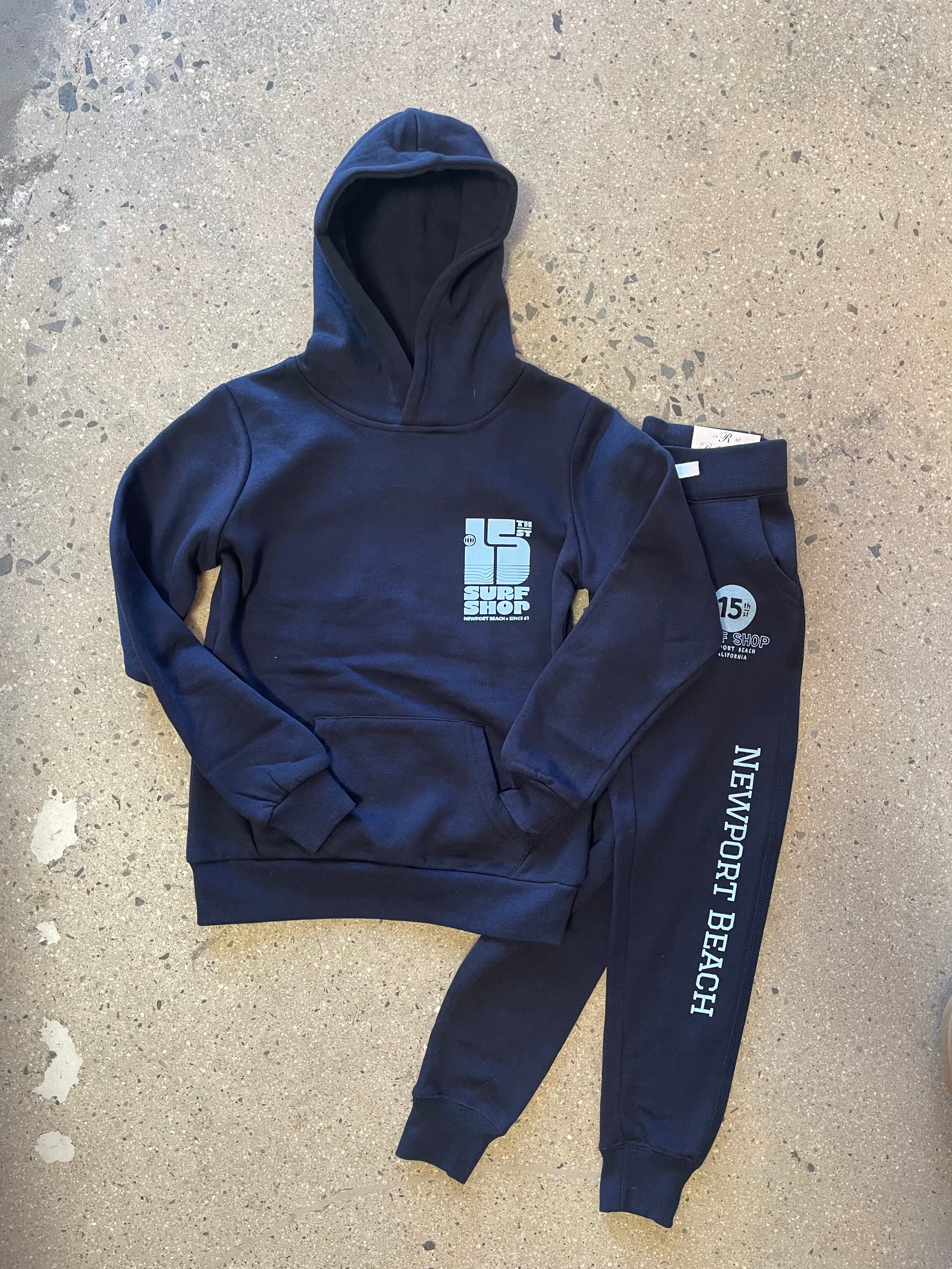 15th St KIDS Groovy Drip Hooded Fleece SKY BLUE on NAVY