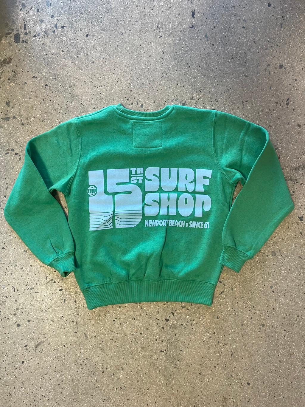 15th St KIDS Groovy Drip Crewneck BABY BLUE on HAPPY GREEN