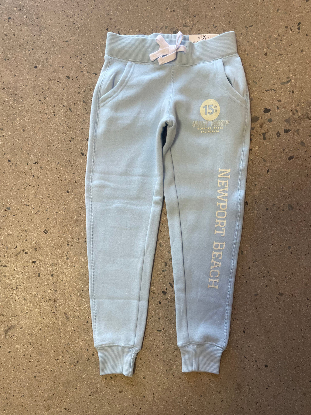 15th St KIDS Newport Beach Fleece Joggers  SOFT WHITE on SKY BLUE