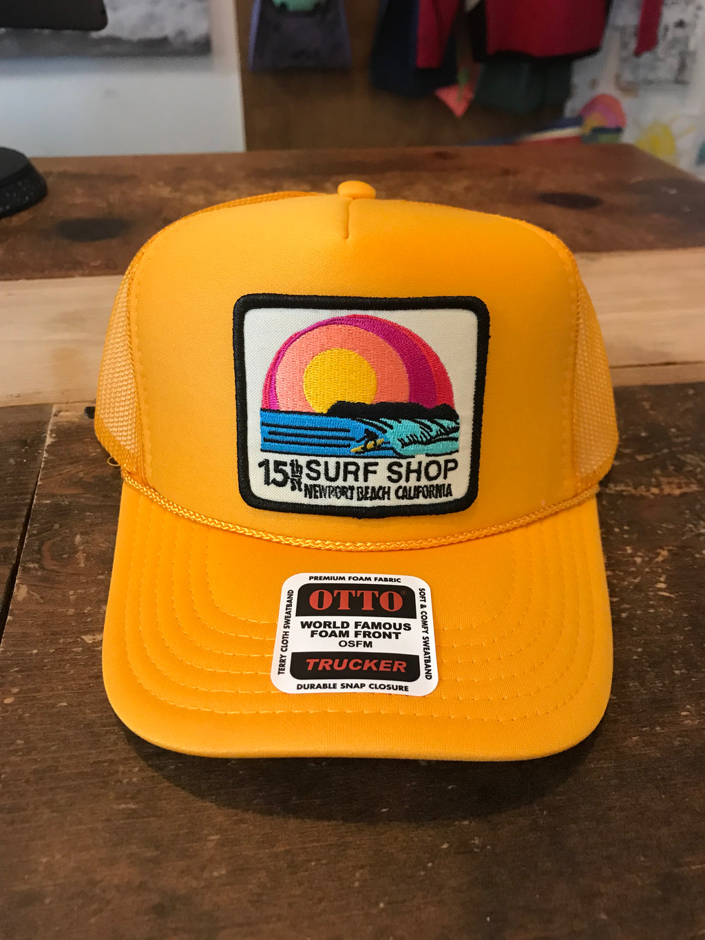 15th St SUNSET SURFER Design Adult Trucker Hat MUSTARD YELLOW