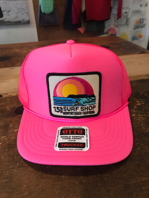 15th St SUNSET SURFER Design Adult Trucker Hat HOT PINK