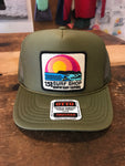 15th St SUNSET SURFER Design Adult Trucker Hat OLIVE