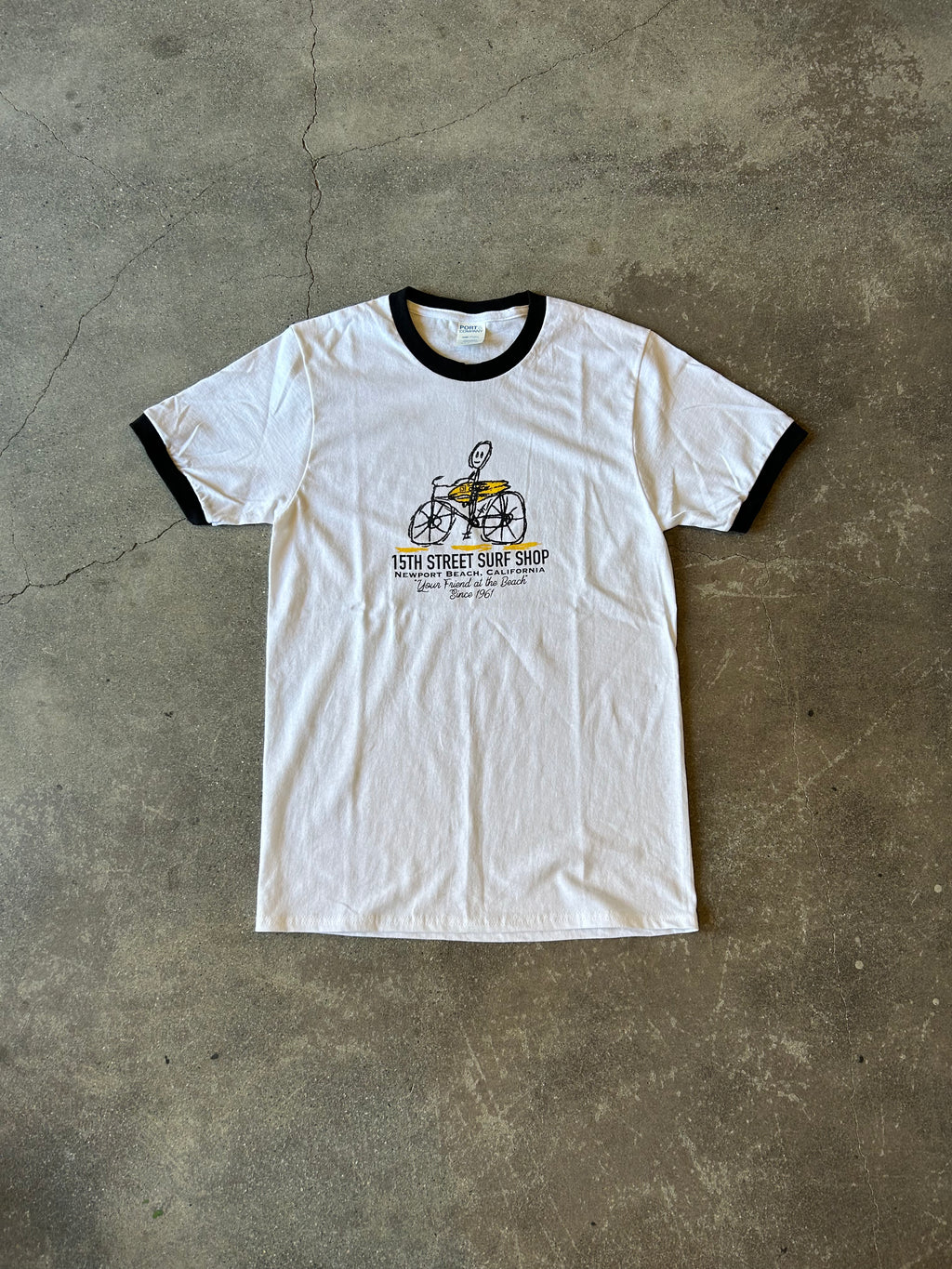 15th St Men's Friend At The Beach Short Sleeve Ringer T Shirt WHITE with BLACK