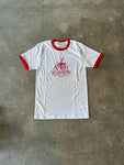 15th St Men's Friend At The Beach Short Sleeve Ringer T Shirt WHITE with RED