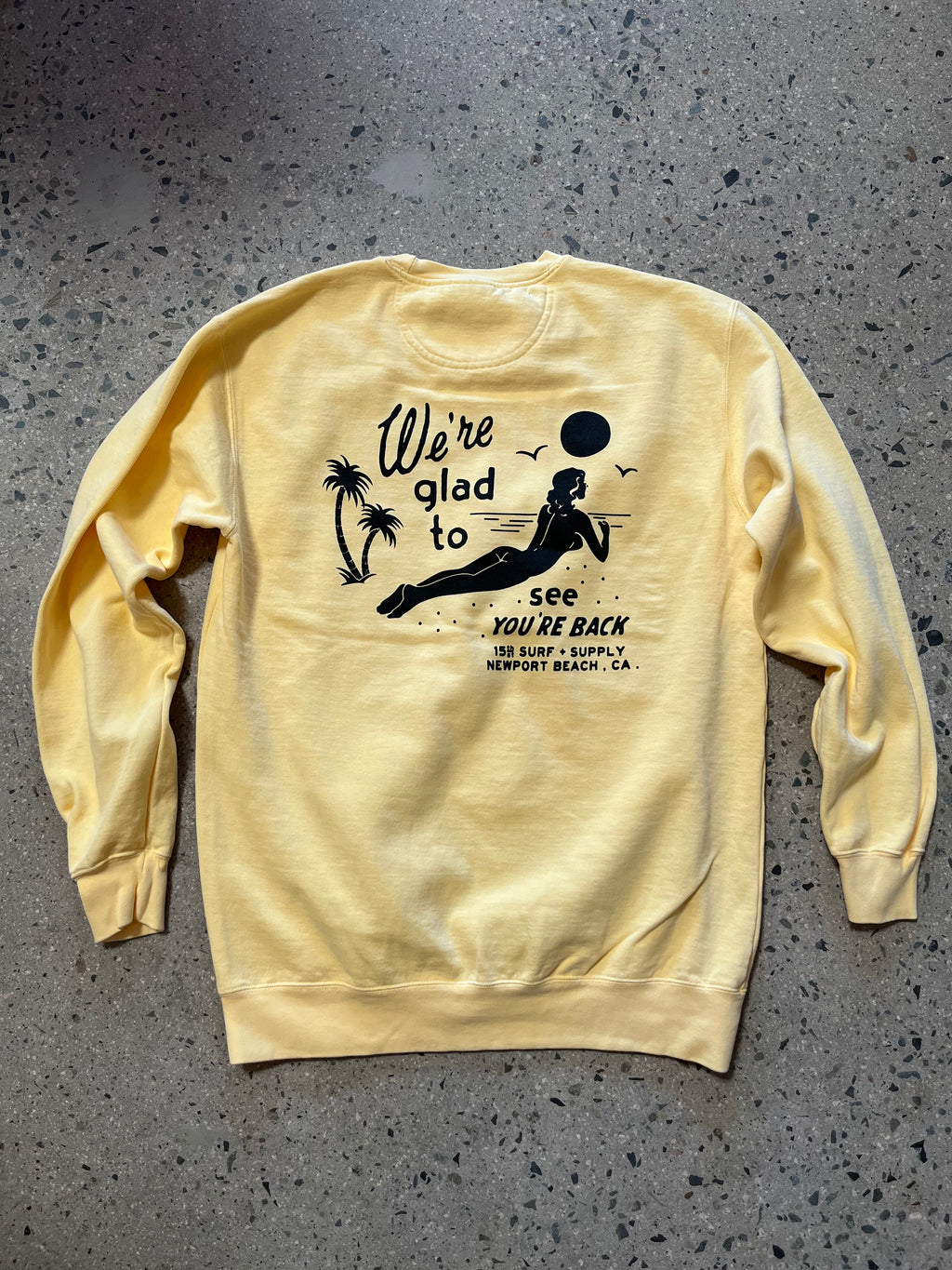 15th St Men's Glad To See You're Back Crewneck Fleece YELLOW FADE