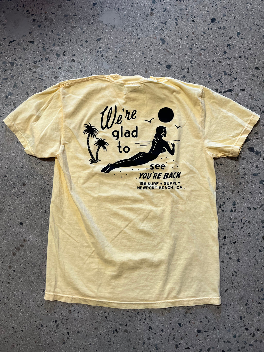 15th St Men's We're Glad To See You're Back Short Sleeve T-Shirt Washed Yellow
