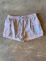 15th St WOMEN Groovy Drip Cargo Pocket Fleece Shorts  BABY BLUE on DOVE HEATHER