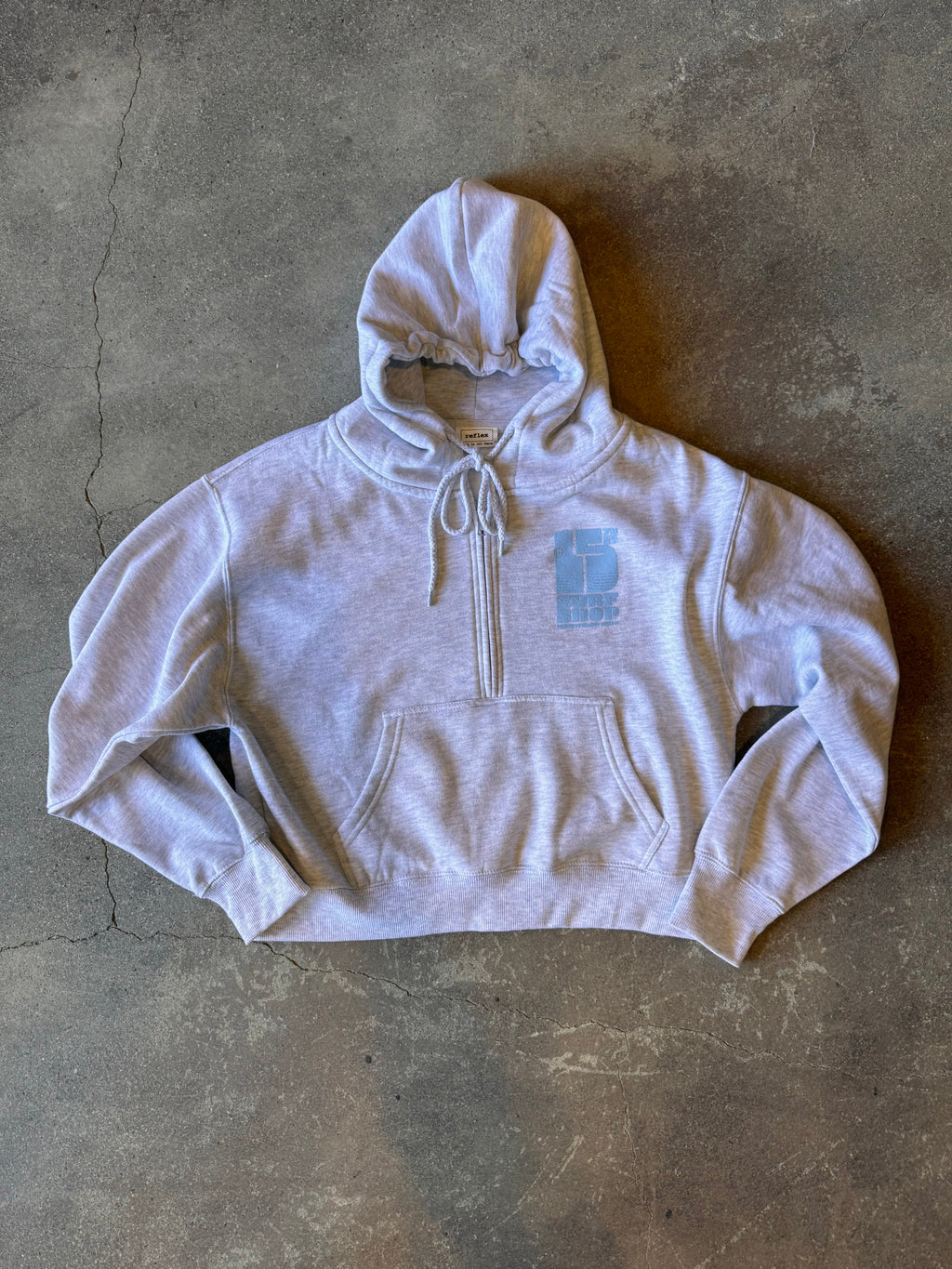 15th St WOMEN Groovy Drip Half Zip Cropped Hooded Fleece BABY BLUE on DOVE HEATHER