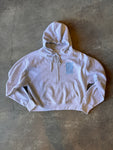 15th St WOMEN Groovy Drip Half Zip Cropped Hooded Fleece BABY BLUE on DOVE HEATHER