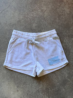 15th St WOMEN Groovy Drip Side Pocket Fleece Shorts BABY BLUE on Heather Grey