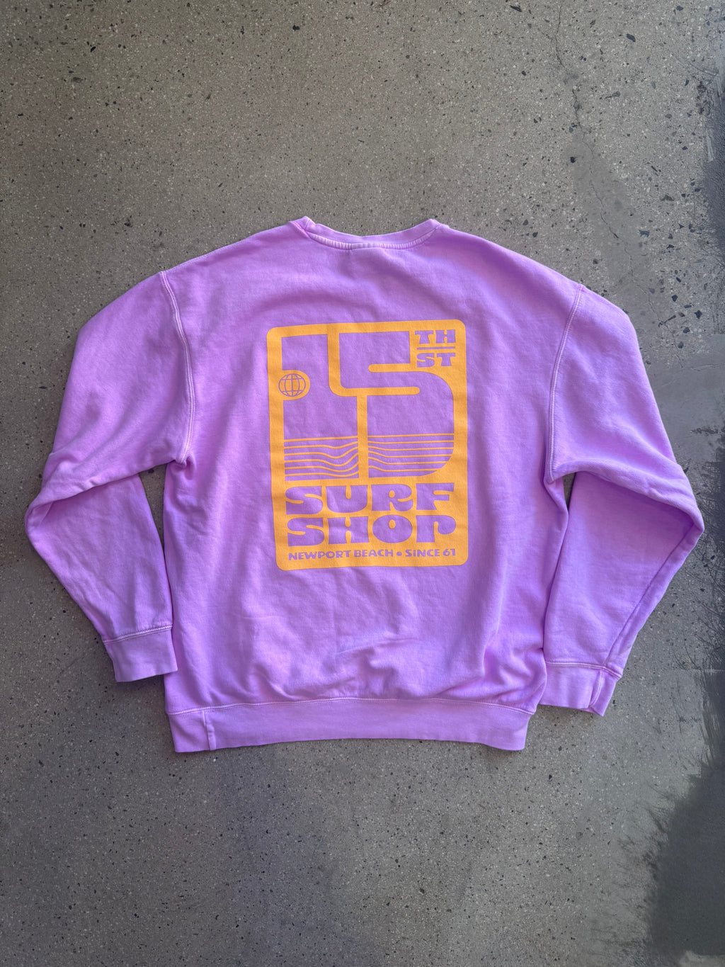 15th St WOMEN Groovy Drip Crewneck VIBRANT YELLOW on PURPLE LILAC