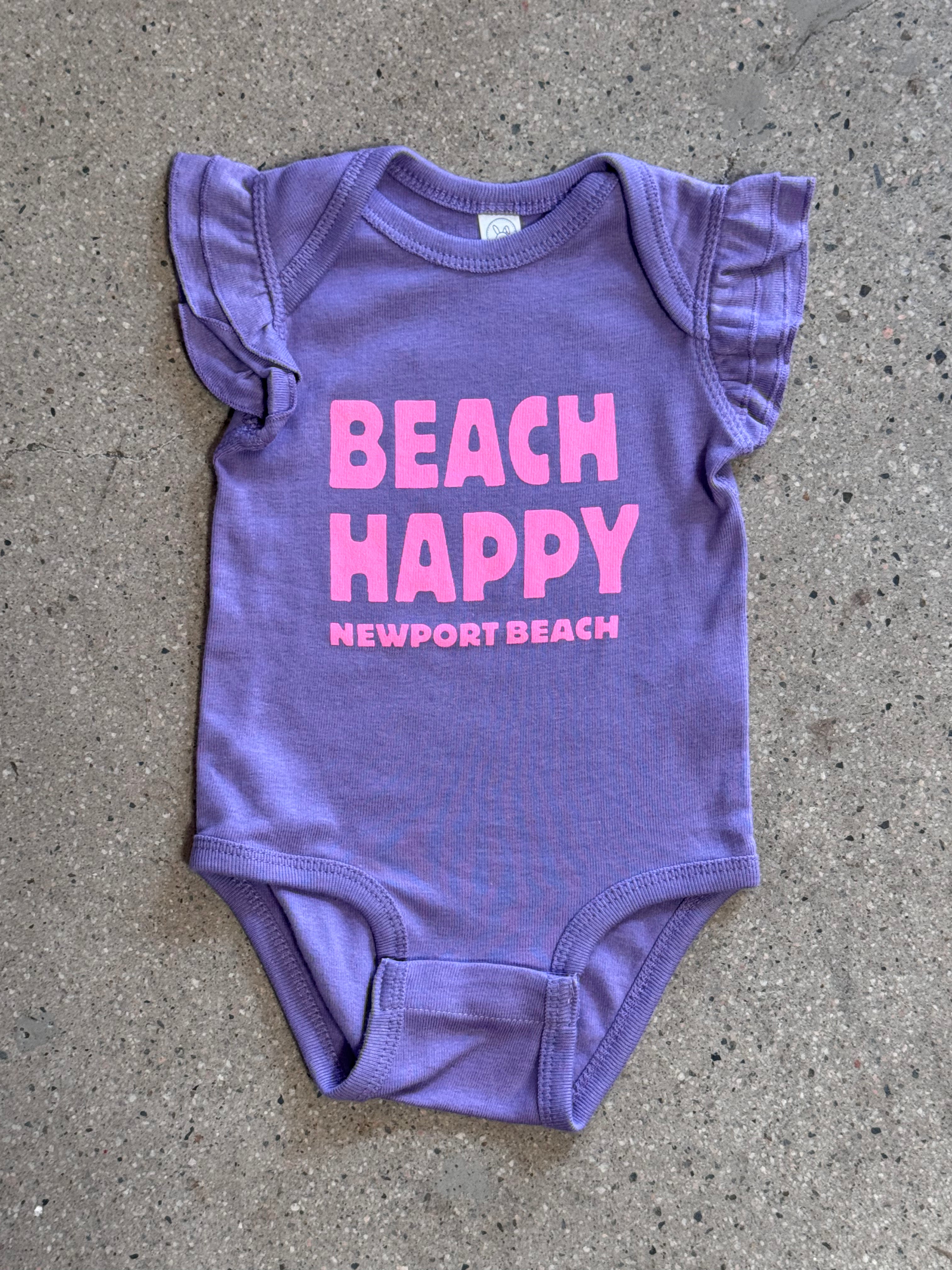 15th St Beach Happy Onesie HOT PINK on PURPLE