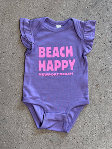 15th St Beach Happy Onesie HOT PINK on PURPLE
