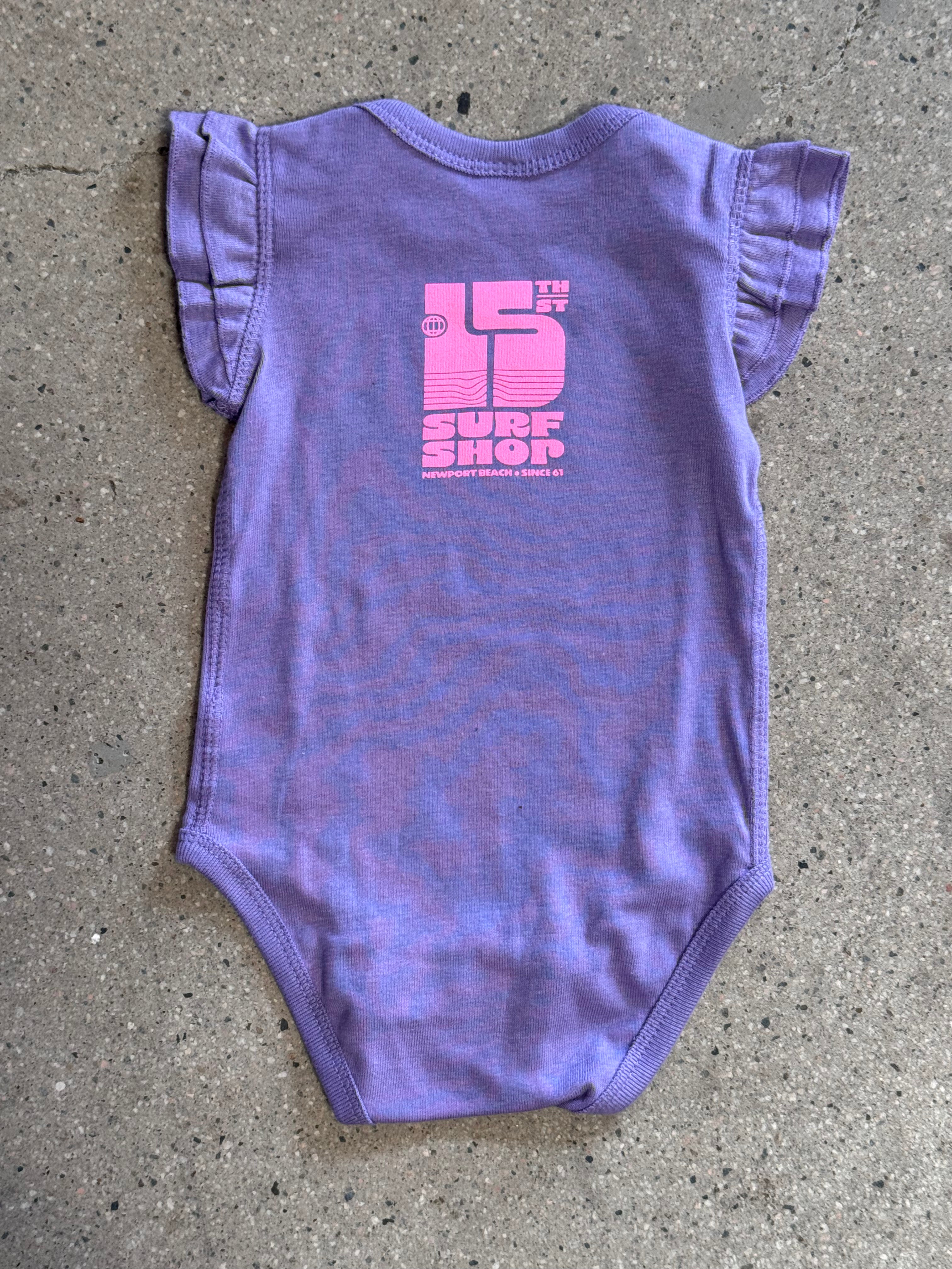 15th St Beach Happy Onesie HOT PINK on PURPLE