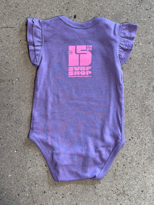 15th St Beach Happy Onesie HOT PINK on PURPLE