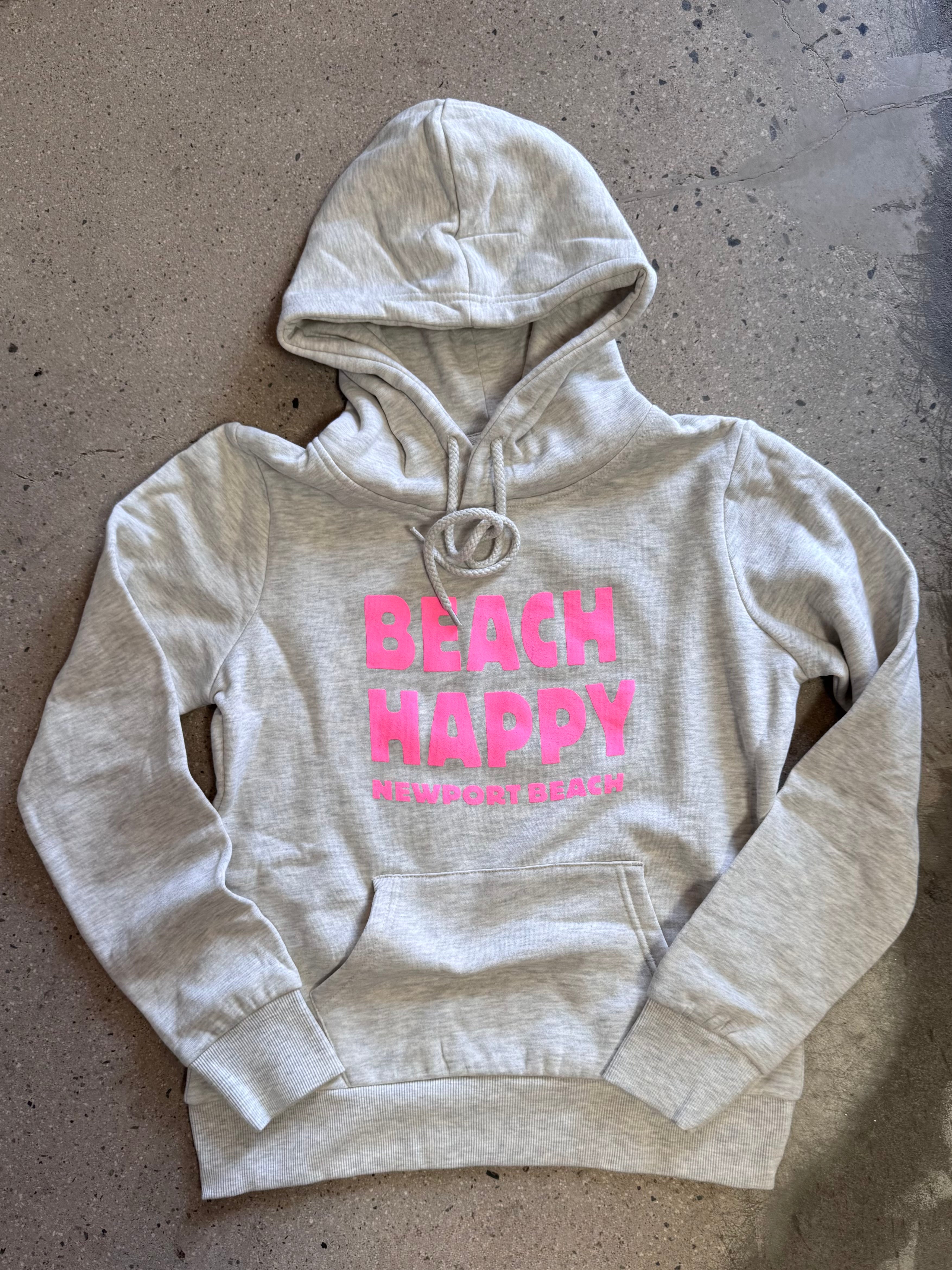 15th St Women's Beach Happy Hooded Fleece ELECTRIC PINK on OATMEAL GREY HEATHER