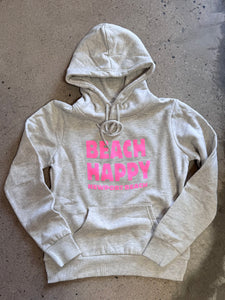 15th St Women's Beach Happy Hooded Fleece ELECTRIC PINK on OATMEAL GREY HEATHER
