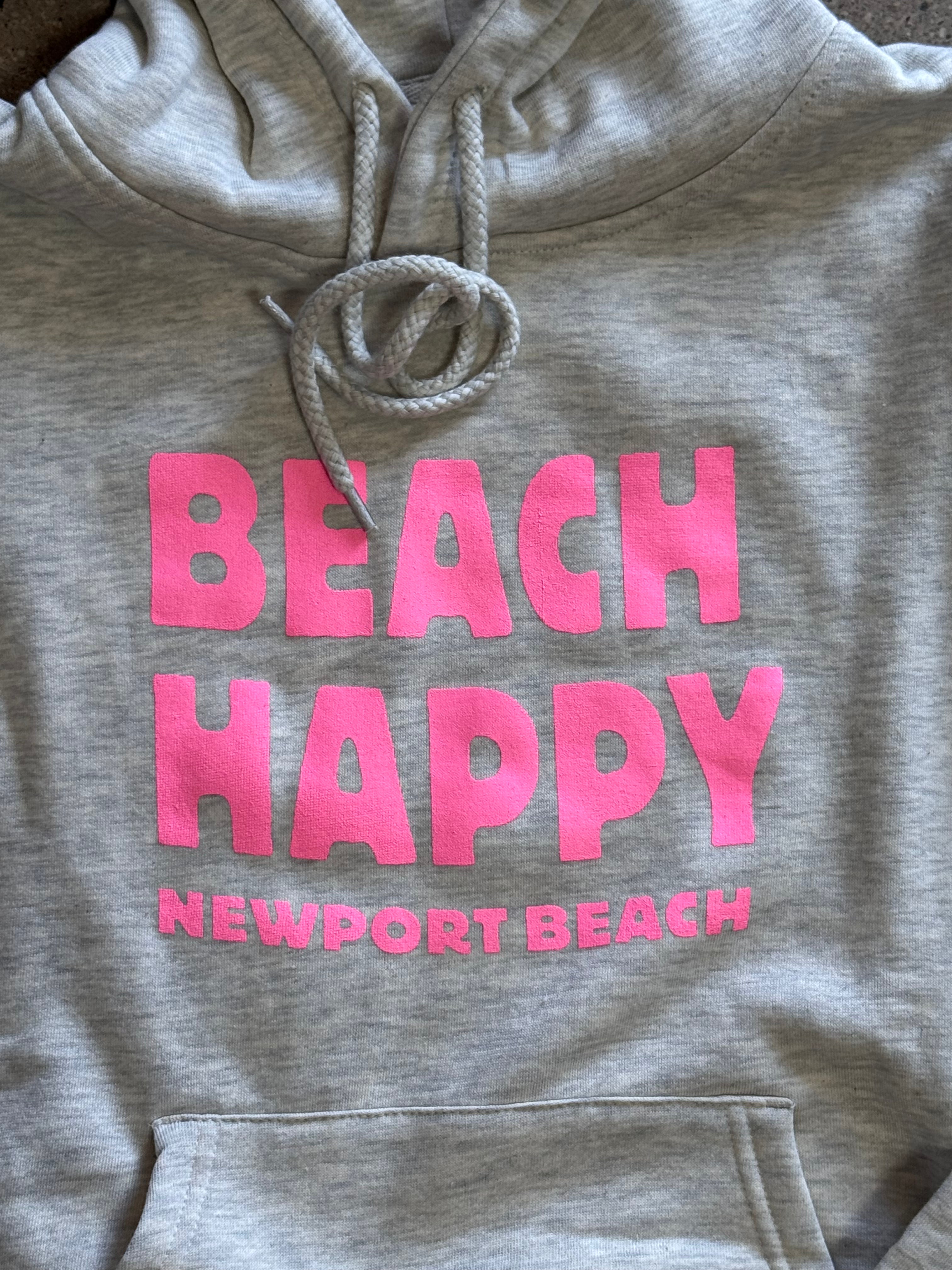 15th St Women's Beach Happy Hooded Fleece ELECTRIC PINK on OATMEAL GREY HEATHER