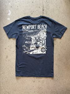 15th St Men's Newport Beach Surf Map Short Sleeve T-Shirt  BLACK COAL