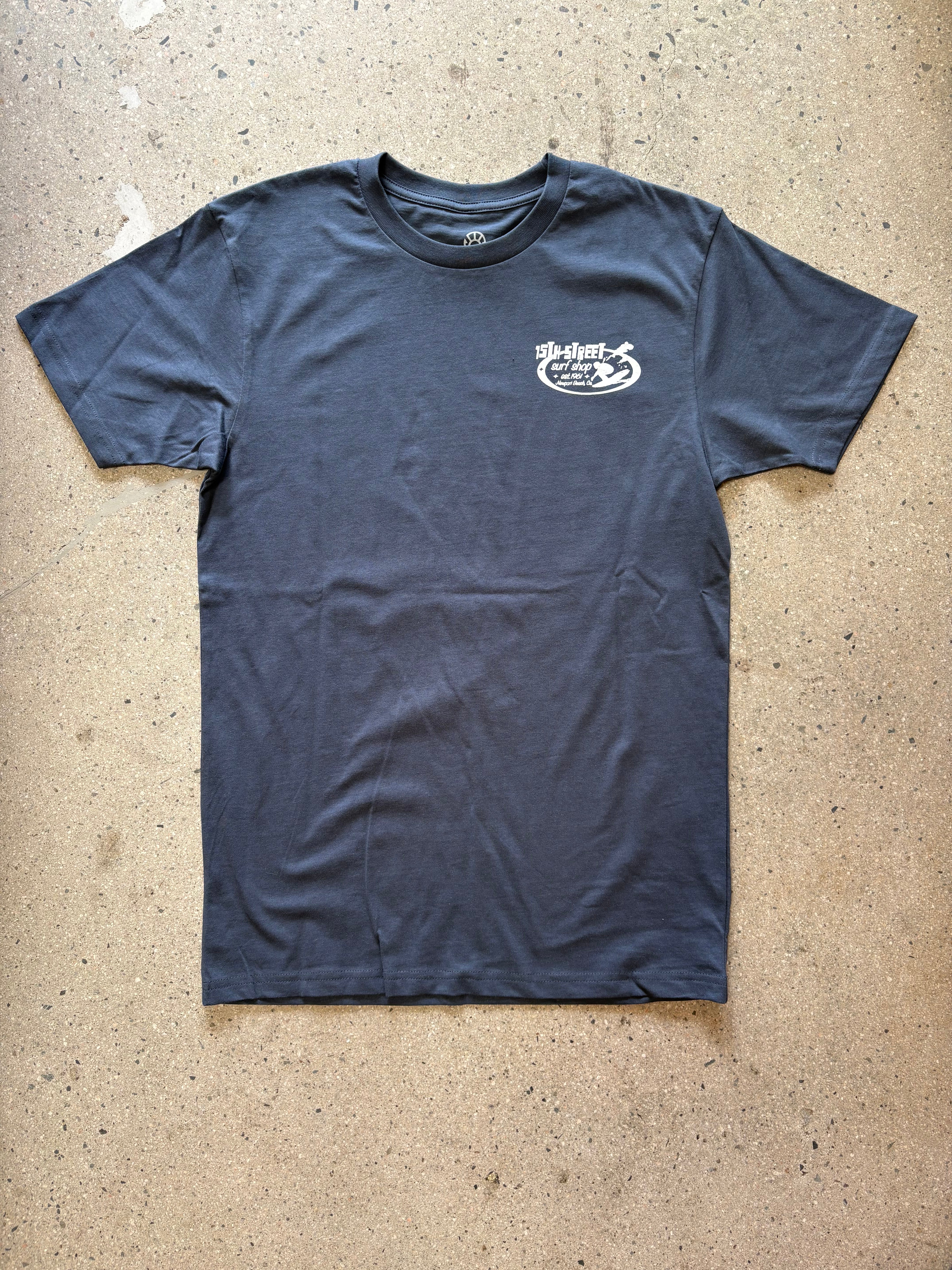 15th St Men's Newport Beach Surf Map Short Sleeve T-Shirt  BLACK COAL