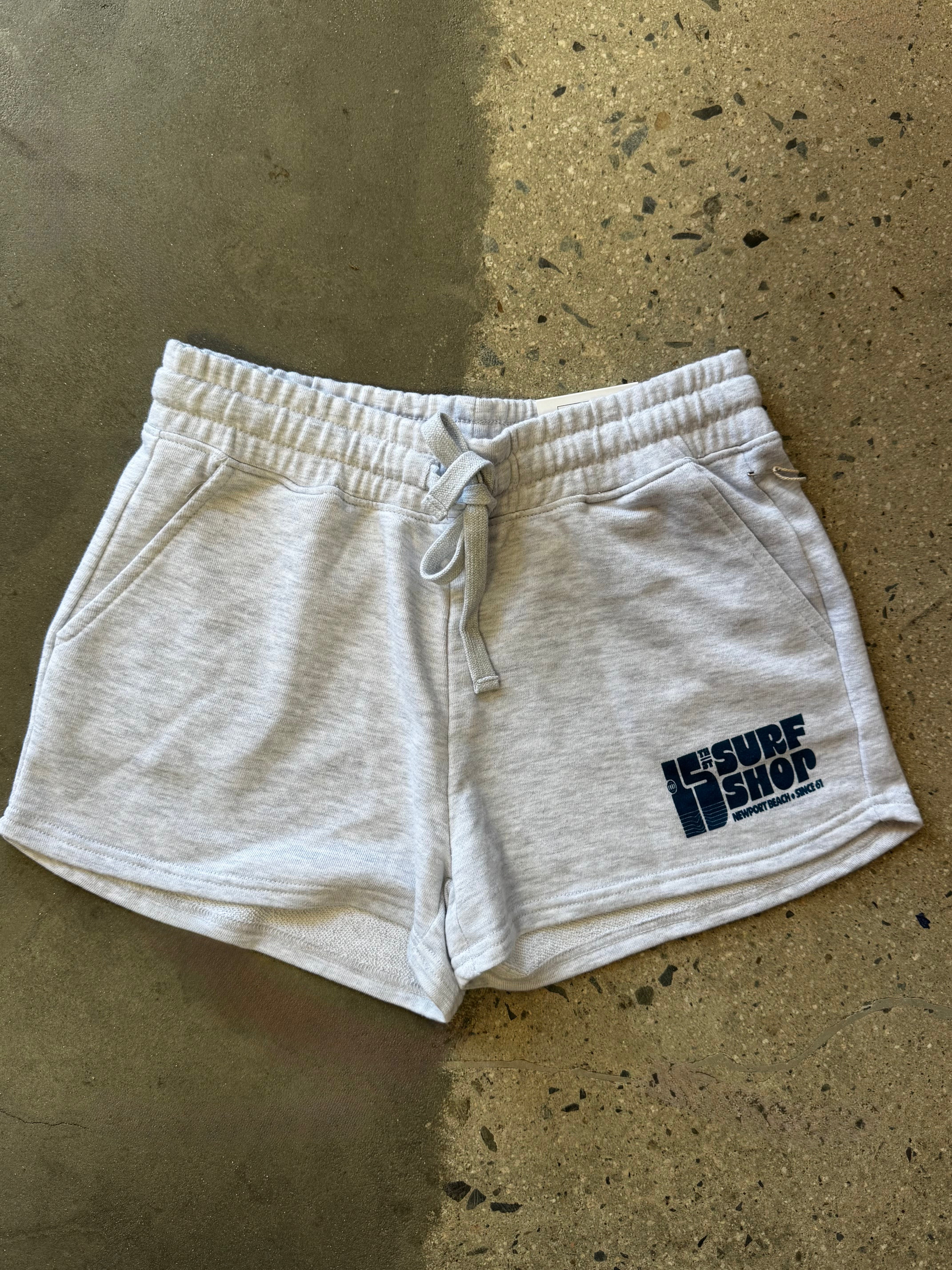 15th St Women's Groovy Drip Side Pocket Fleece Shorts NAVY on ICE GREY