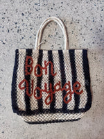 The Jacksons Bon Voyage Handmade Woven Wicker Tote Bag SMOKED SAND & BLACK STRIPE