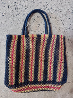 The Jacksons Natural Stripe Handmade Woven Wicker Tote Bag RED NAVY STRIPE