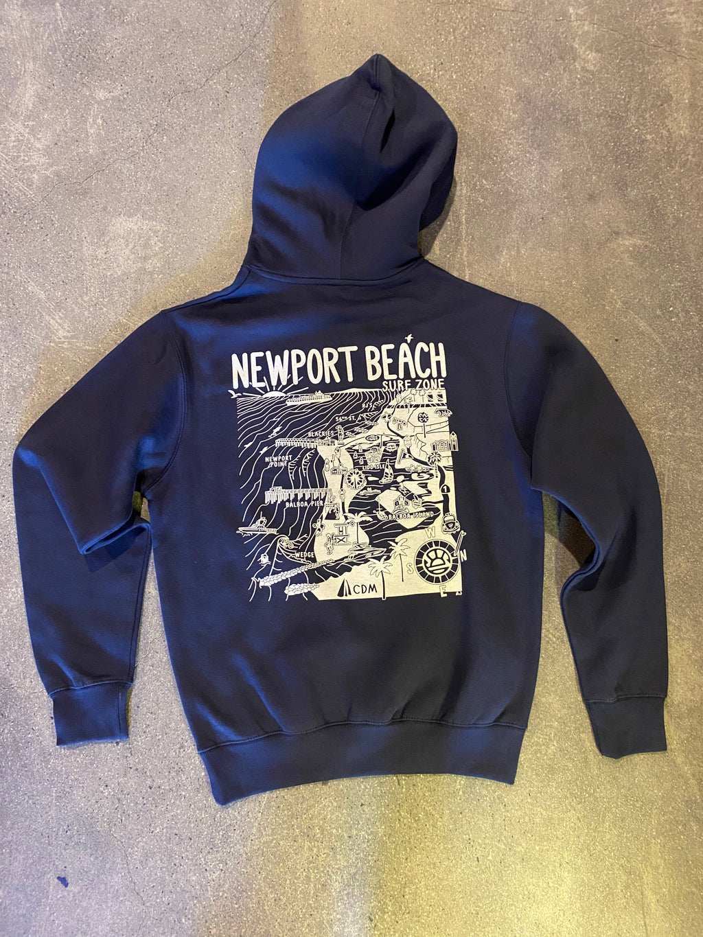 15th St Men's Newport Beach Surf Map Heavy Weight Hoodie Black