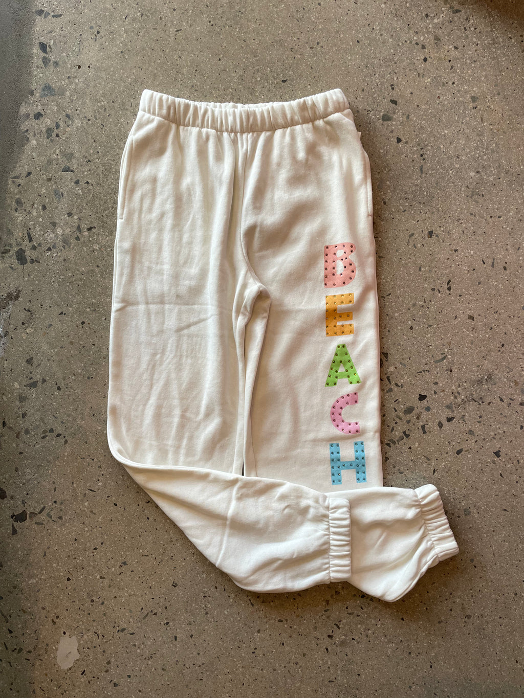 Women's Rhinestone BEACH Fleece Pant WARM WHITE