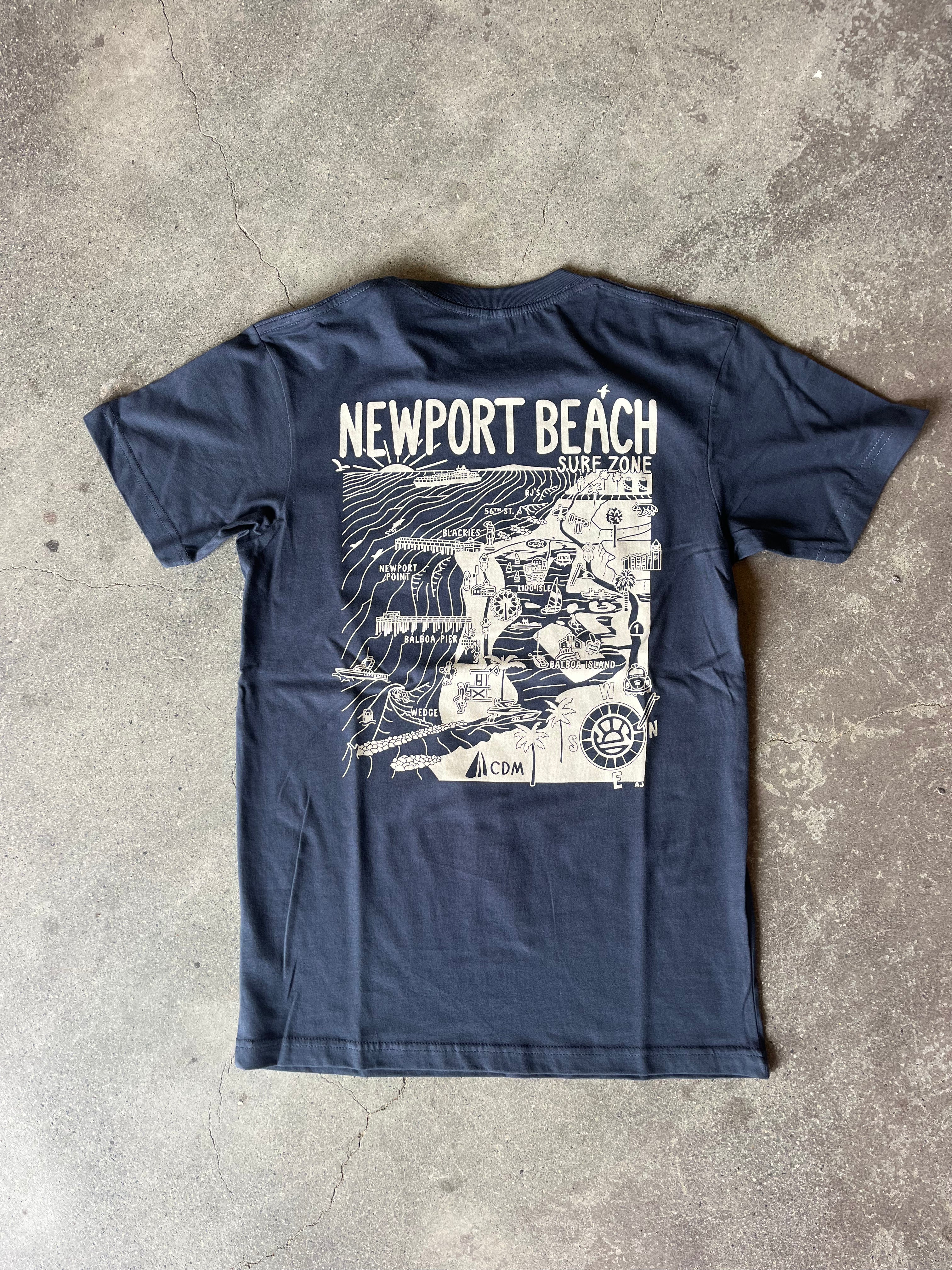 15th St Men's Newport Beach Surf Map Short Sleeve T-Shirt  NAVY