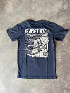 15th St Men's Newport Beach Surf Map Short Sleeve T-Shirt  NAVY