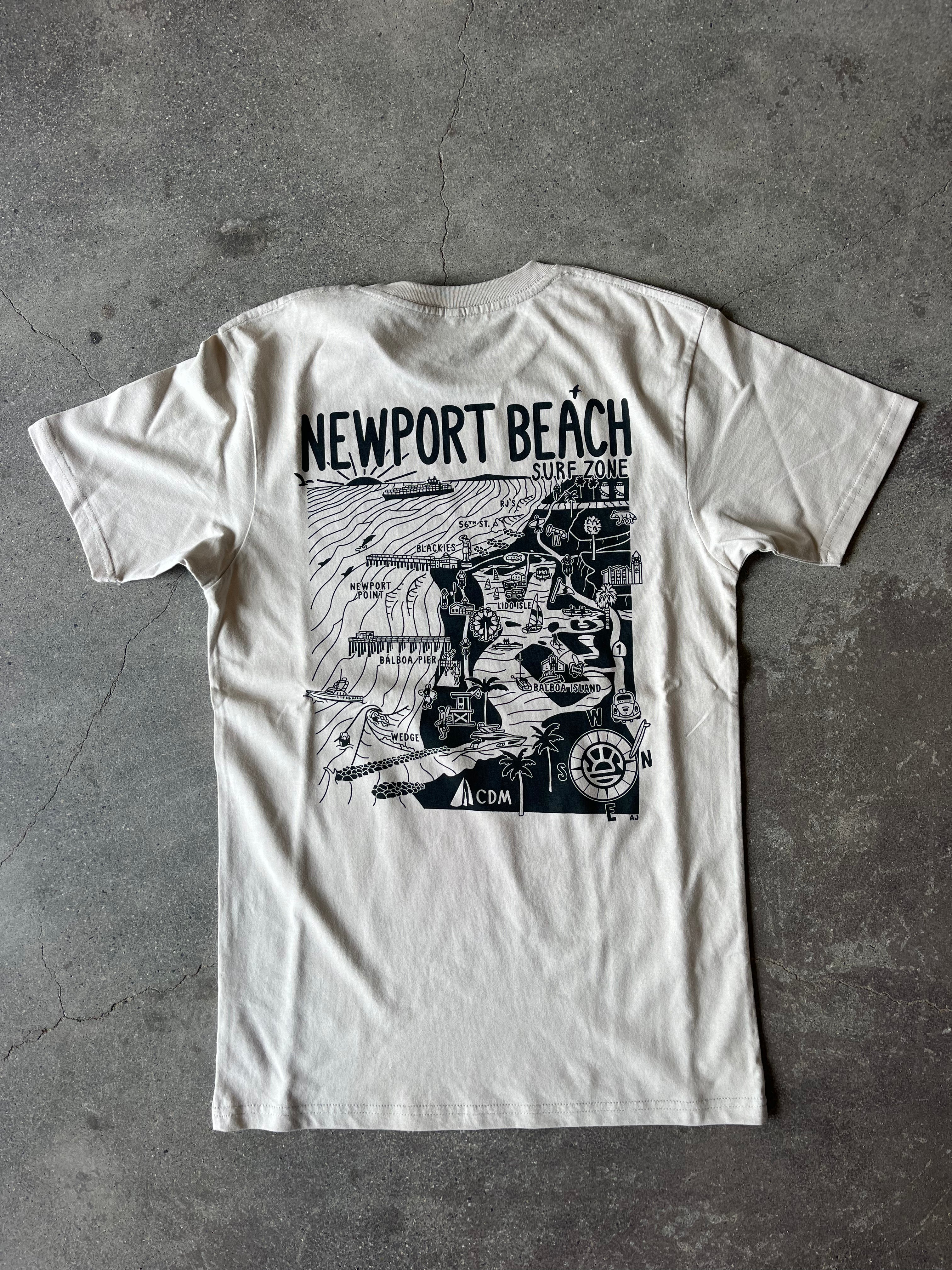 15th St Men's Newport Beach Surf Map T-Shirt BONE WHITE