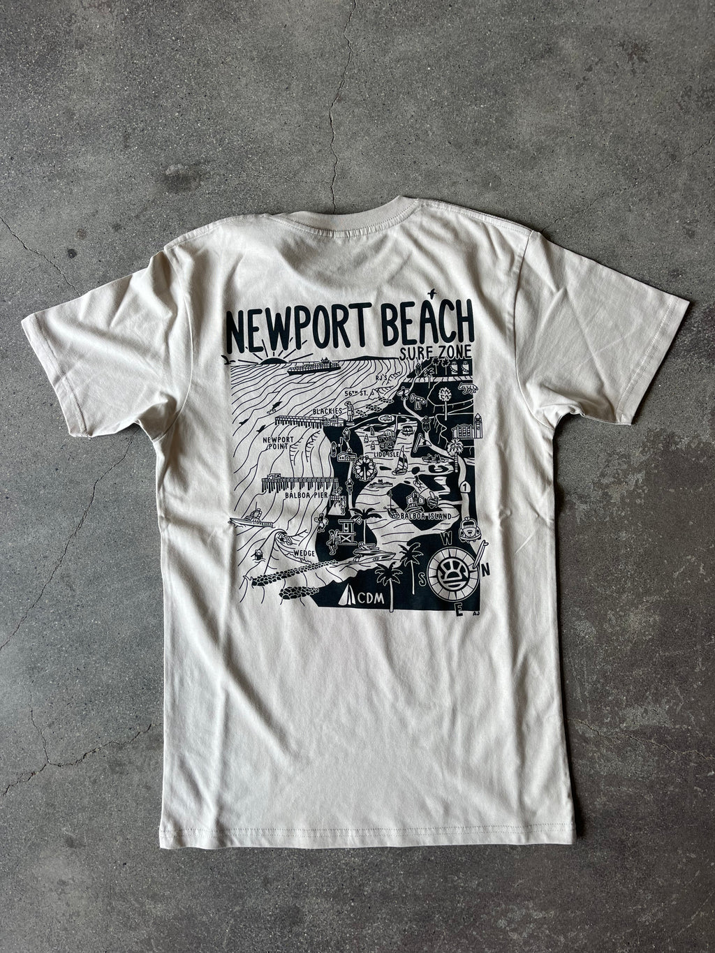 15th St Men's Southern Newport Beach Surf Map T-Shirt Bone White