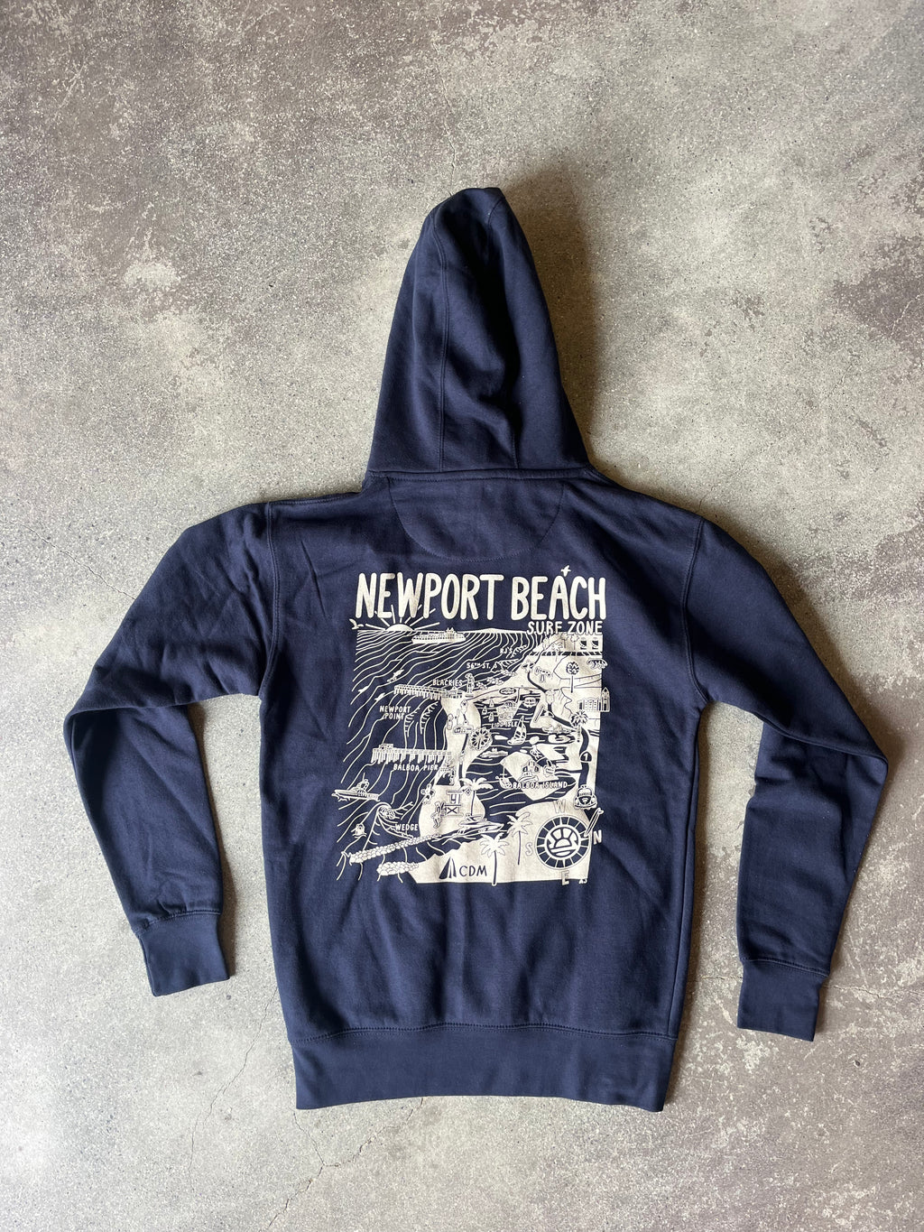 15th St Men's Newport Beach Surf Map Hoodie Navy