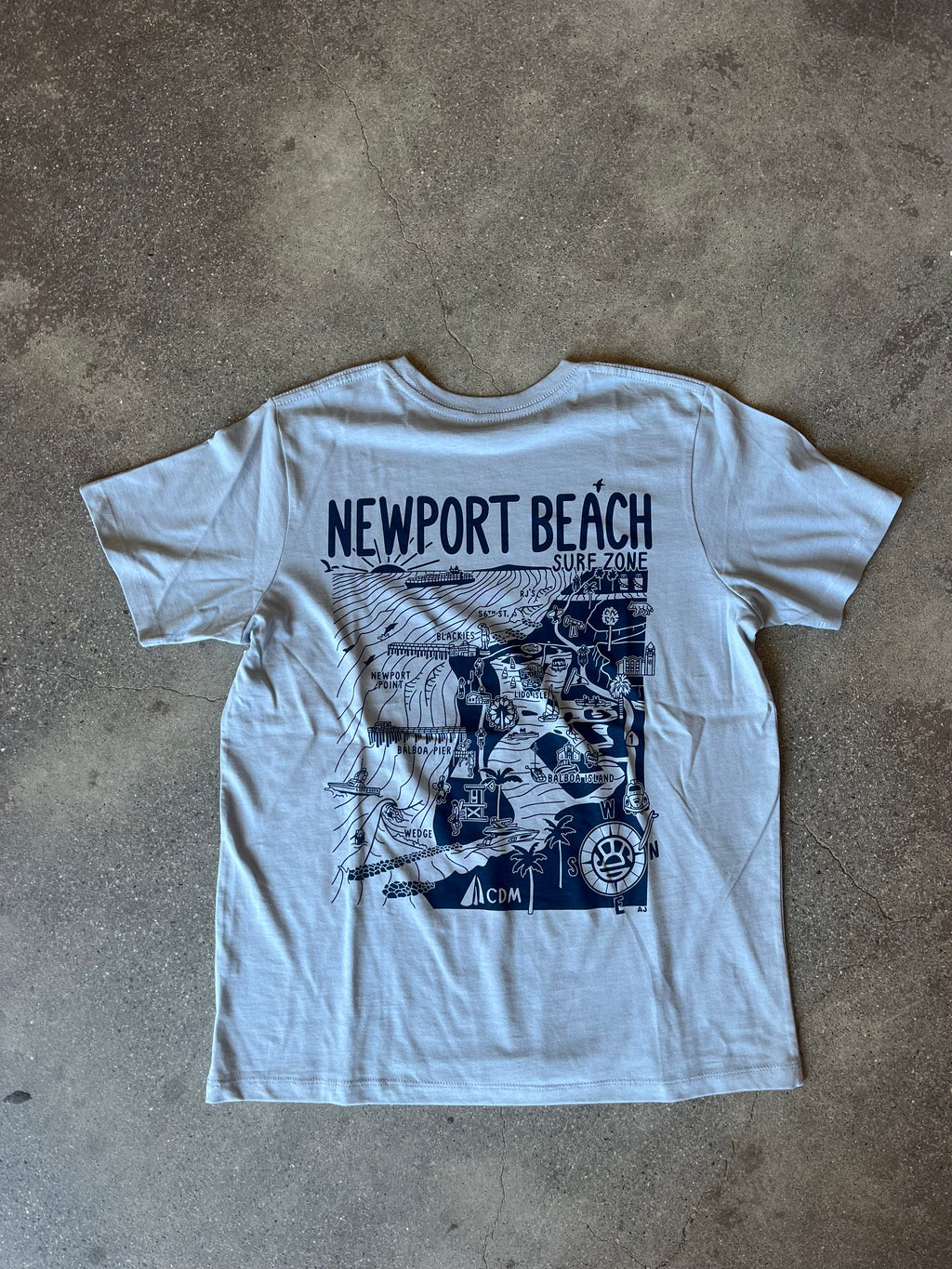 15th St WOMEN'S Southern Newport Beach Surf Map T-Shirt Pale Blue