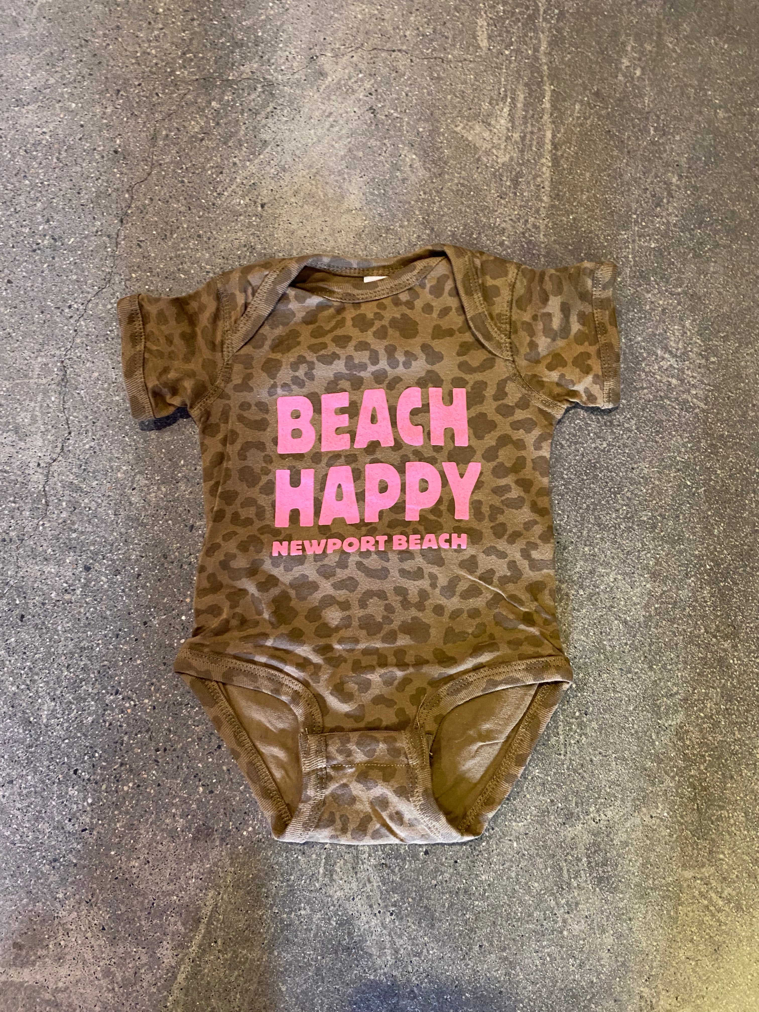 15th St Beach Happy Onesie HOT PINK on BABY LEOPARD