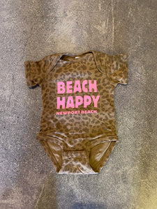 15th St Beach Happy Onesie HOT PINK on BABY LEOPARD