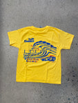 15th St KIDS Wedge Mel "Lip Service"  Short Sleeve T-Shirt BLUE/RED on BUMBLEBEE YELLOW
