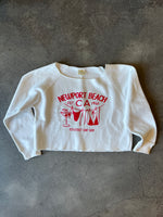 15th St WOMEN'S Bikinis & Martinis Oversized Boatneck Crop Top Fleece WHITE