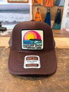 15th St SUNSET SURFER Design Adult Trucker Hat Brown Foam Trucker