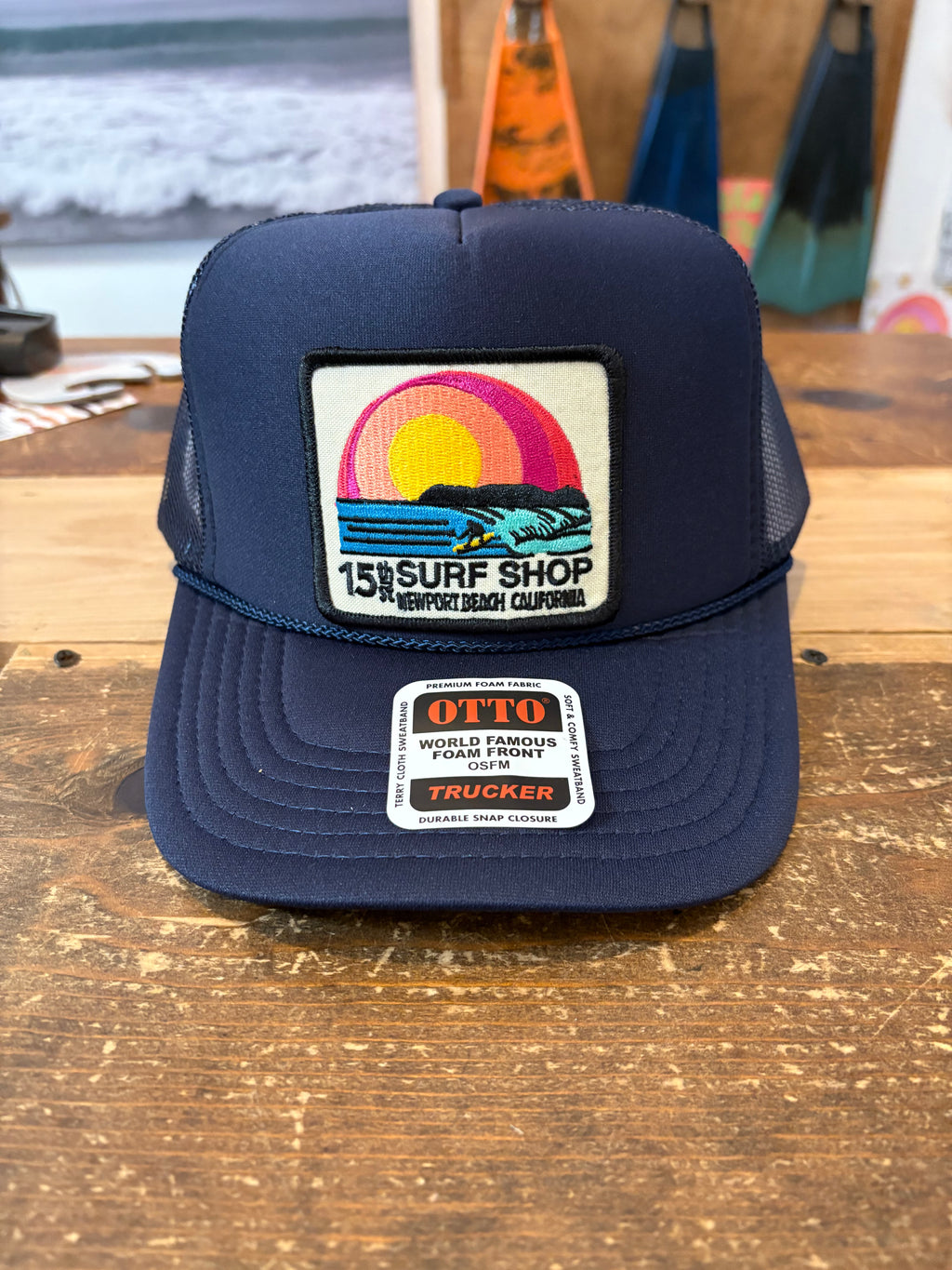 15th St SUNSET SURFER Design Adult Trucker Hat NAVY