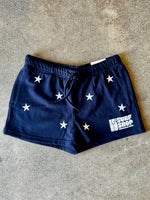 15th St Women's Groovy Drip Embroidered Star Fleece Shorts WHITE on NAVY